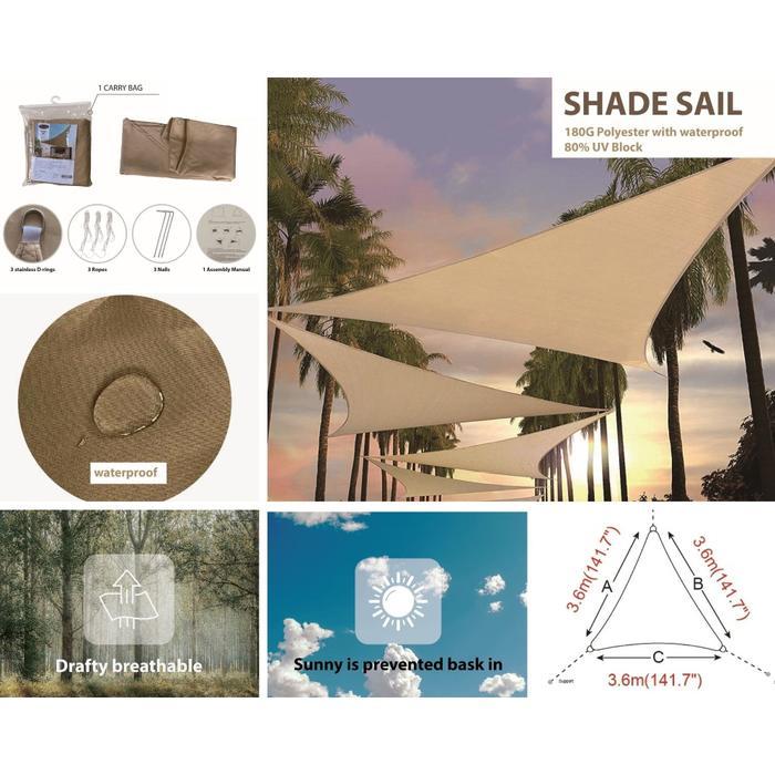 Azko Soleil 3.6 Mtr Kanopi Taman Triangle - Cokelat Tan Canopy Atap Teras Dekorasi Taman Garden