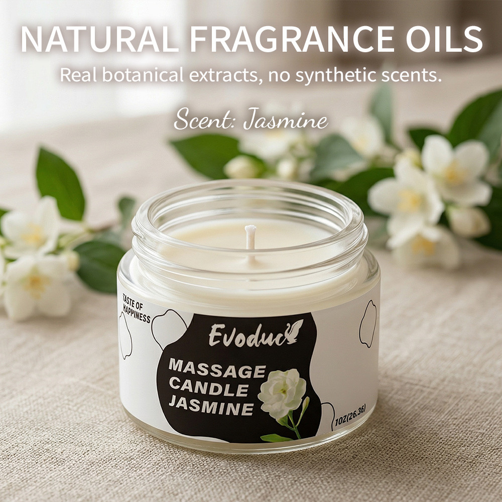 Massage Oil Candle Jasmine Soy Wax Low Temp Melt Pour Skin Care Moisturizing Relaxing Warm Spa Bath