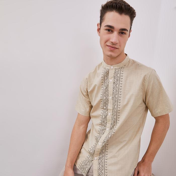 Terbaru Cle Baju Koko Lengan Pendek Pria Premium Reguler - Katun Cream Bordir Motif - Pakaian Muslim