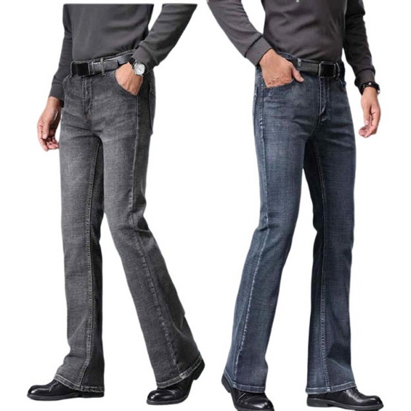 Smoke Gray Flared Jeans Of The 1980s Men High Waisted Wide Boot Cut Pants Wde Leg Denim Trousers