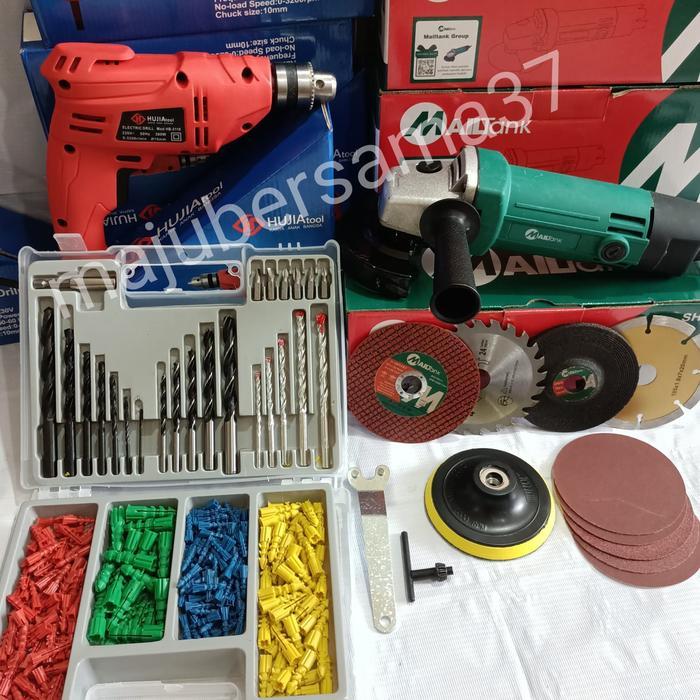 NEW paket mesin bor tangan gerinda listrik lengkap 5 mata bonus 5 amplas mata bor lengkap 300pcs