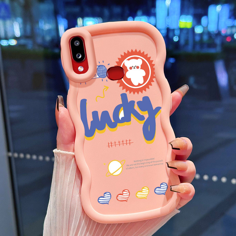 Casing Hp Untuk Samsung A10s M01s Case Beruang Jahitan Doodle Kartun Cesing Polos Kasing Macaron gel