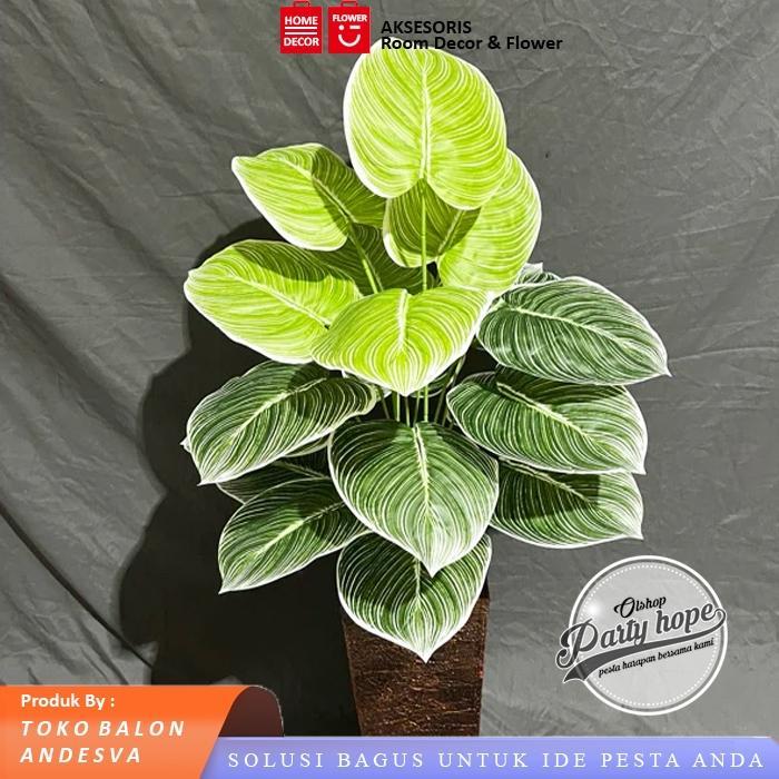 Daun Keladi Serat 18 cabang / Tanaman Keladi Serat / Daun Aglonema Plastik Bunga Hias Artificial