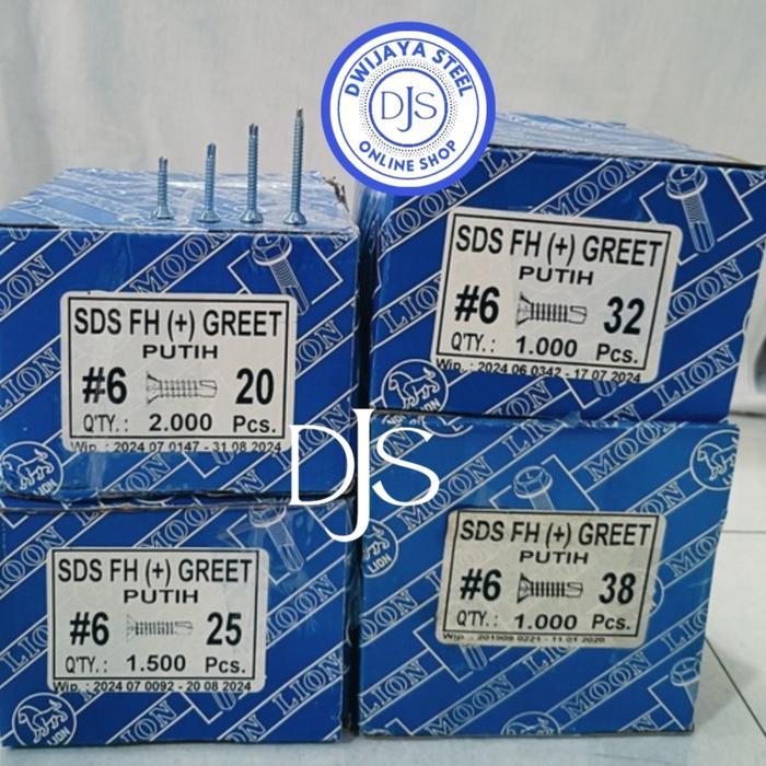 100Pcs Sds Fh (+) Greet Putih Sekrup Sds Fh (+) Grc #6 Lion Kalsi Carlsi Drilling Screw Murah