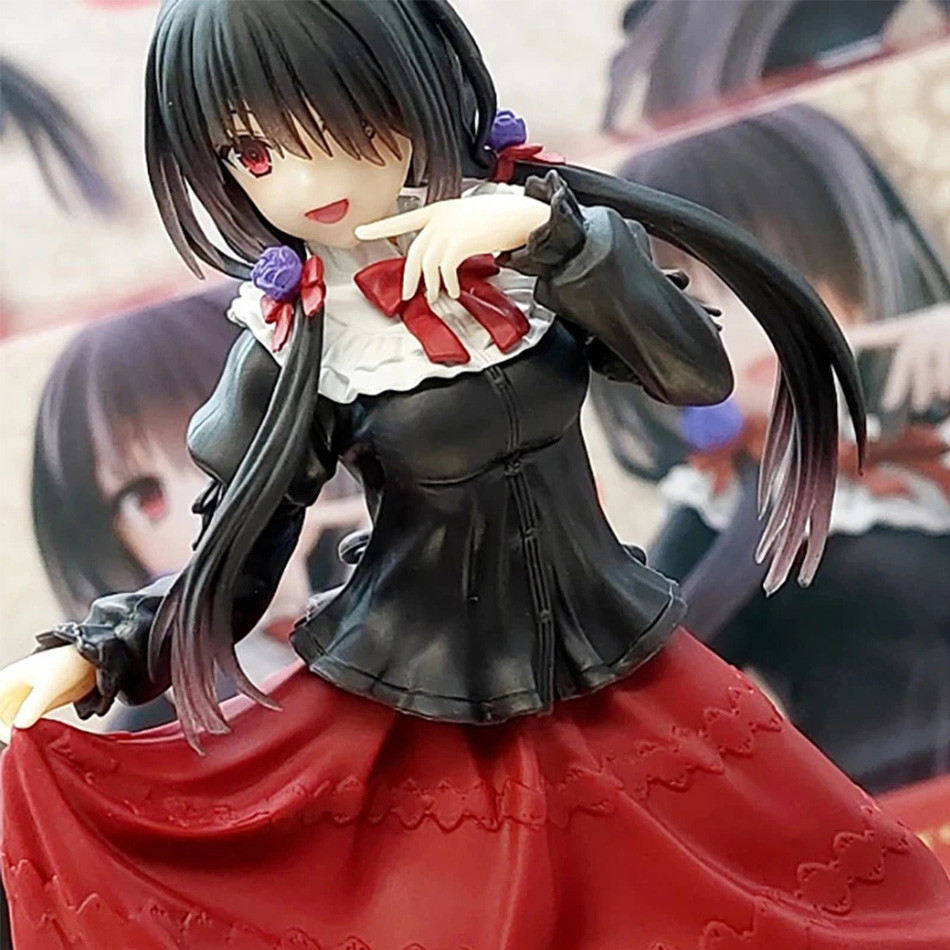 In stock 18CM Anime DATE A LIVE Tokisaki Kurumi Anime Figure Cute Girl Red Dress PVC Up Model Desk