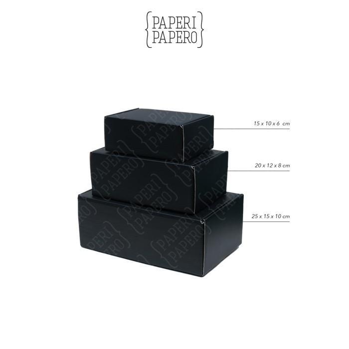 Black Front Lock Box 25X15X10 Cm - Packaging Kardus Hitam Kaos / Kue Redy Stok