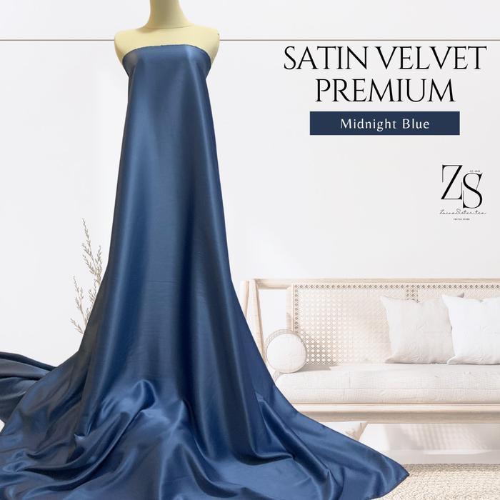 Bahan kain Satin velvet premium silk warna midnite Blue