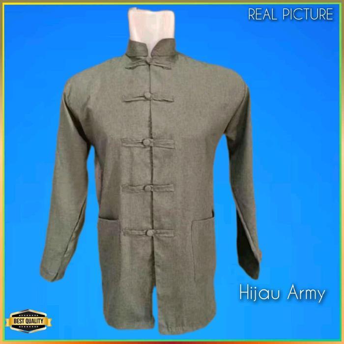 Kemeja Lengan Panjang Cheongsam Imlek Pria Hijau Army