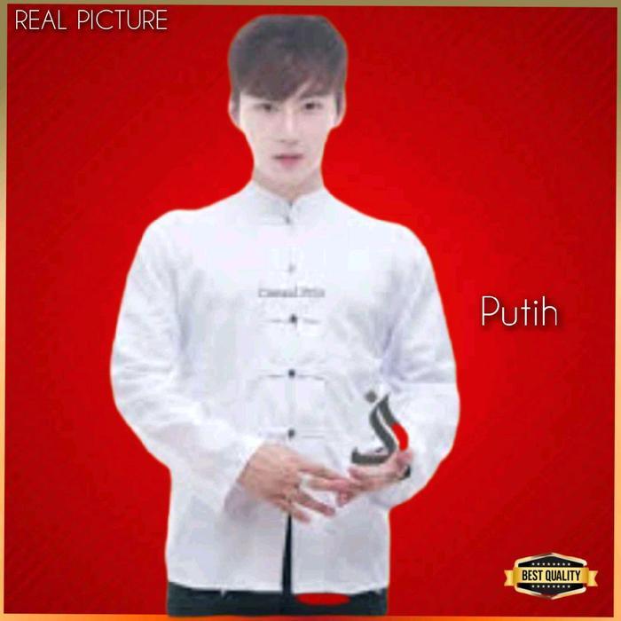 Baju Cheongsam Pria Dewasa Kemeja Imlek Modern Putih