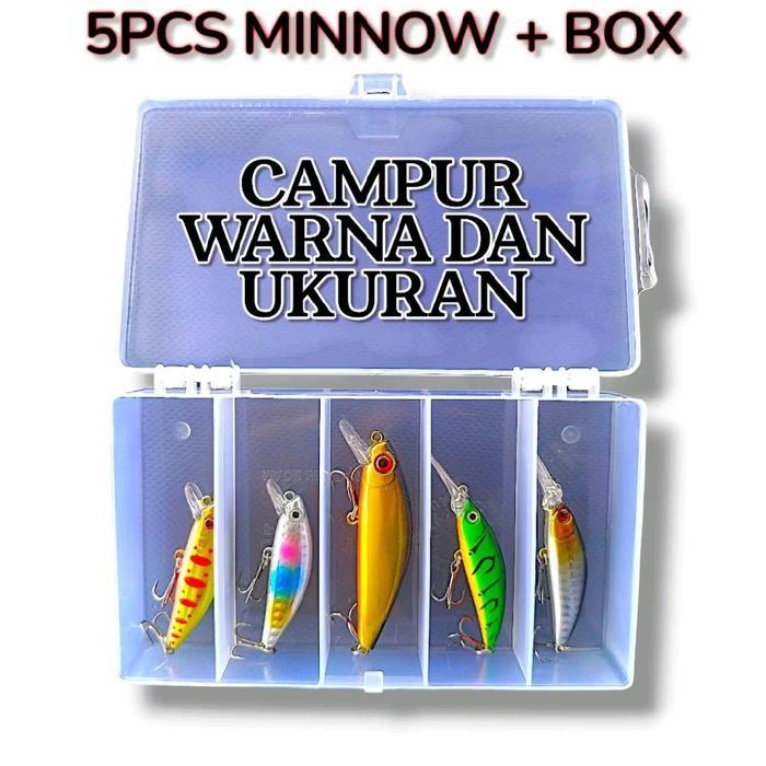 5 PCS MINNOW + BOOX UMPAN CASTING HAMPALA