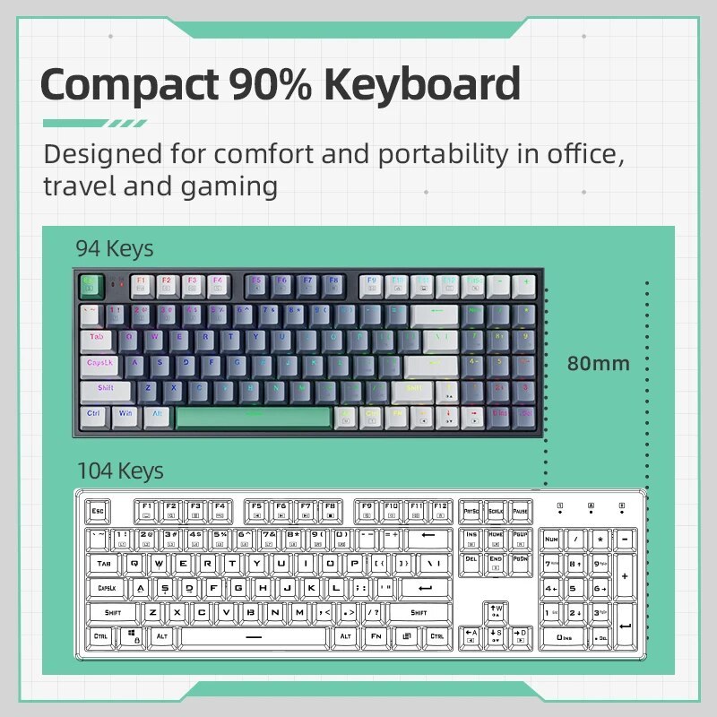 MACHENIKE K500 Mechanical Keyboard Wired Gaming Keyboard K500-B94 Hot Swappable 94 Keys 90% Layout