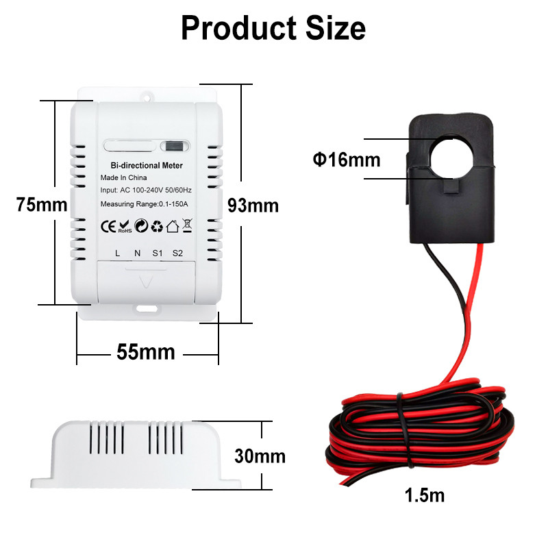 . Tuya Smart Bi Directional Wifi Energy Meter 150A Clamp Current Sensor -