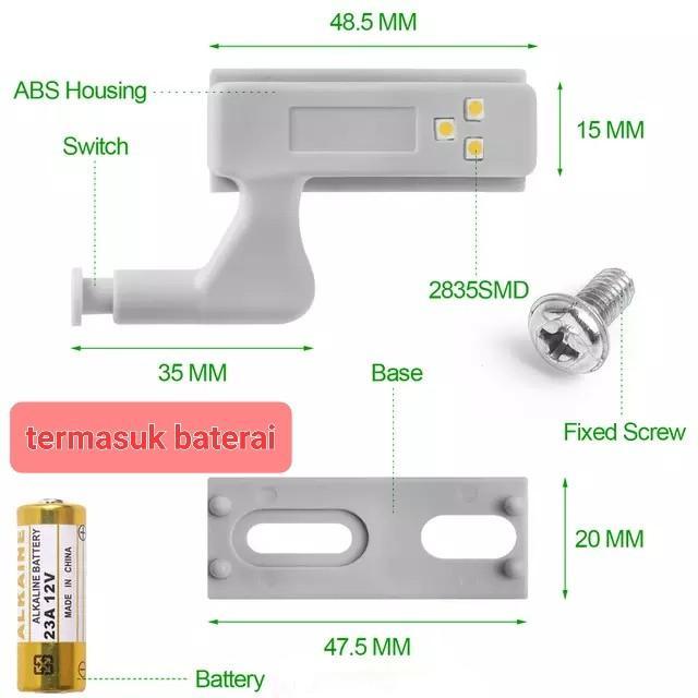 "New" Lampu engsel led + baterai lampu lemari otomatis lampu kabinet led