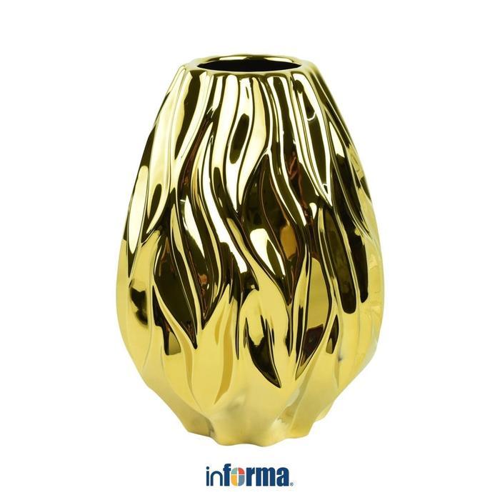 Informa Vas Keramik 25 Cm Flaming - Gold Bunga Hias Pot Pajangan Rumah Dekorasi Ruangan Tempat Bunga