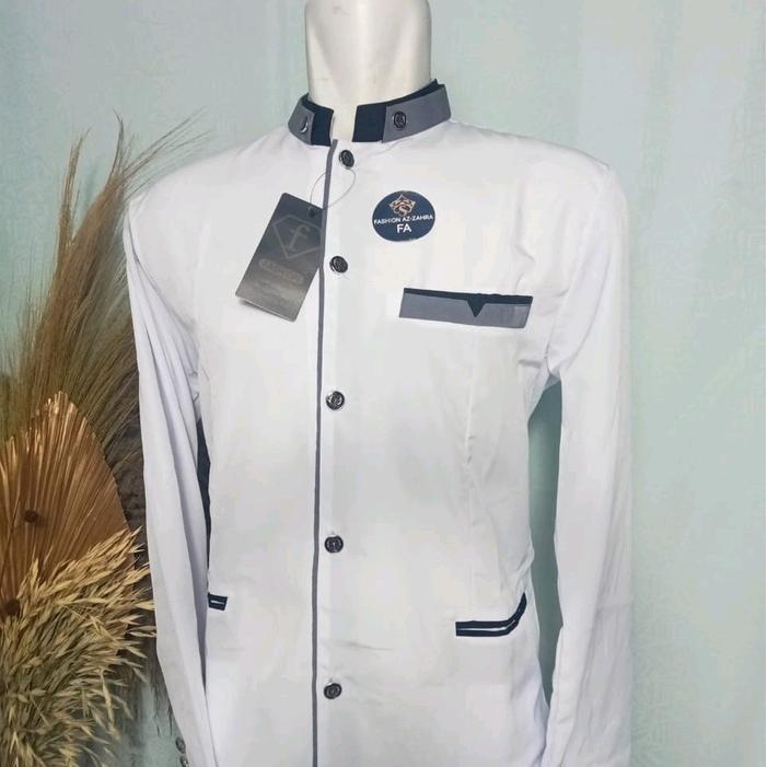 Jasko Pria Dewasa Putih Lis Abu Kombinasi Putih Hitam Putih Polos Baju Couple Kerah Koko Motif