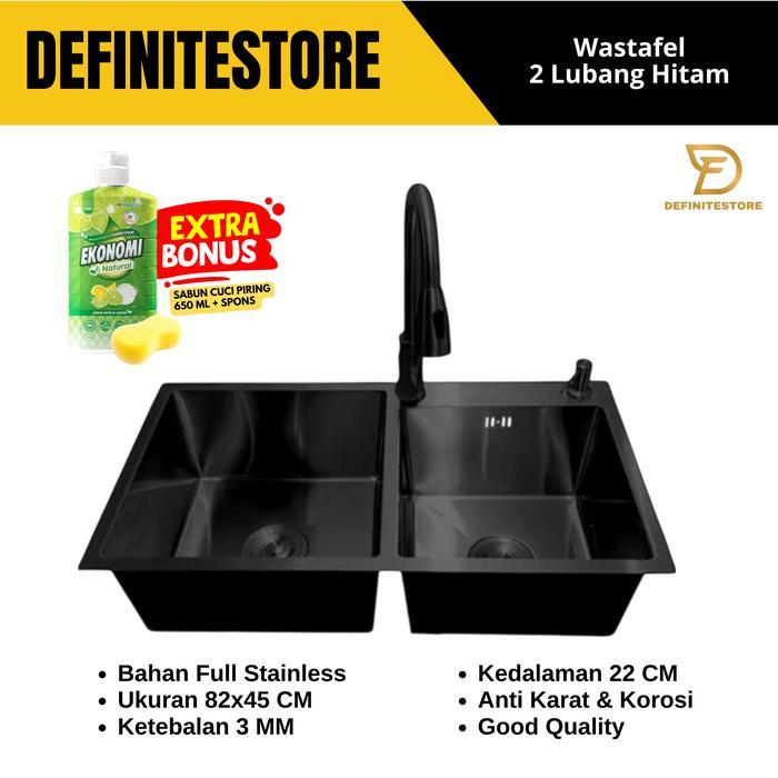 Kitchen Sink 2 Lubang Wastafel Cuci Piring 2 Lubang Bak Cuci Piring 2 Lubang Stainless Steel 8245