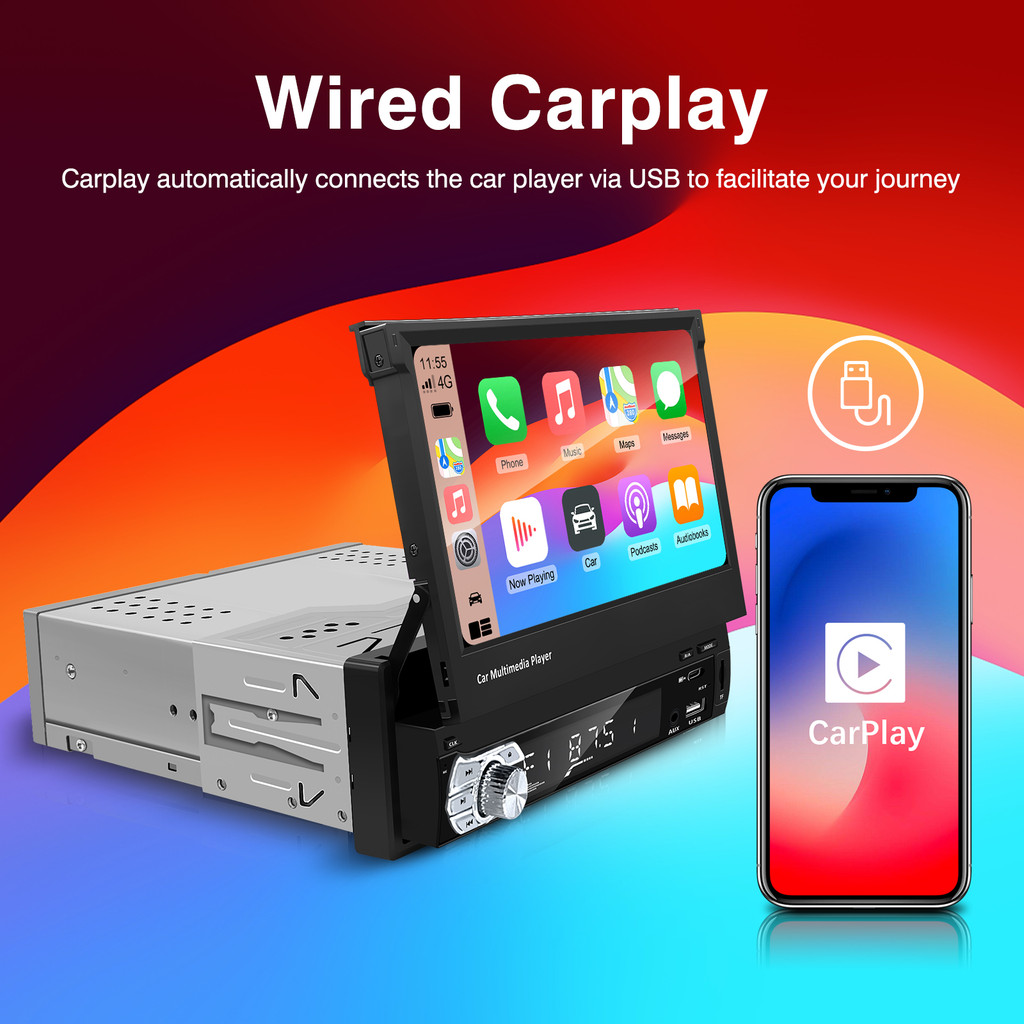 Ezonetronics Universal 7-inch Retractable screen MP5 Player Car Multimedia Player with CarPlay