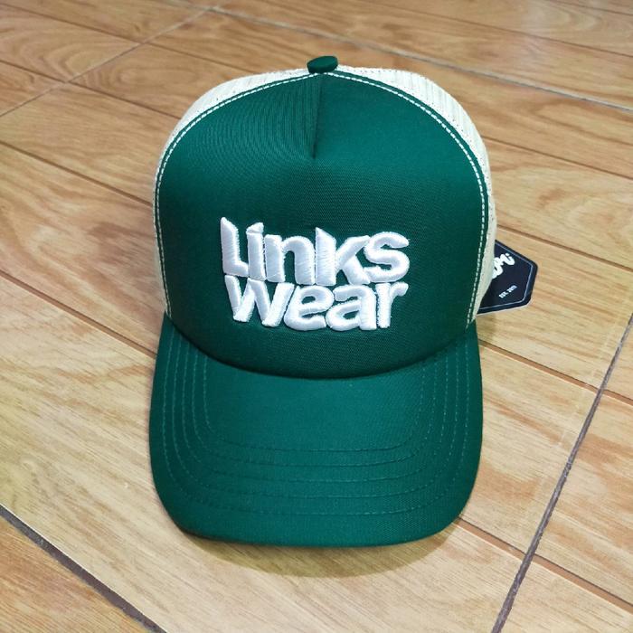 Topi pria trucker hat LINKSWEAR varian hijau botol hijau botol cream