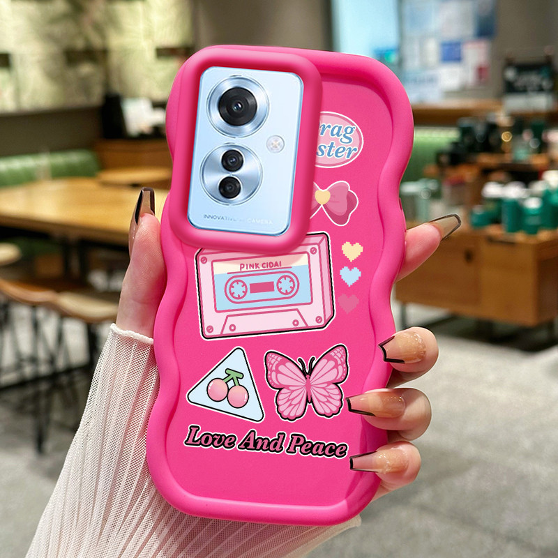 Casing Hp Untuk OPPO Reno 11F 5G Case Cute Pink Cassette Cesing Polos Kasing Macaron gelombang Kesin