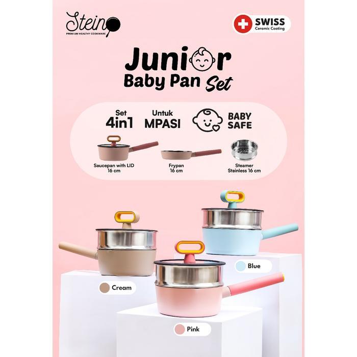 Steincoowkare Junior Baby Pan Set Panci MPASI - Panci Ceramic Cooking Frypan Saucepan Steamer 4in1