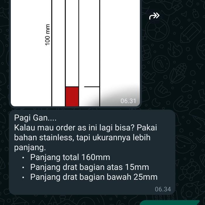 AS 6mm Stainless 304 Custom 160mm + Drat M6 Kualitas Premium