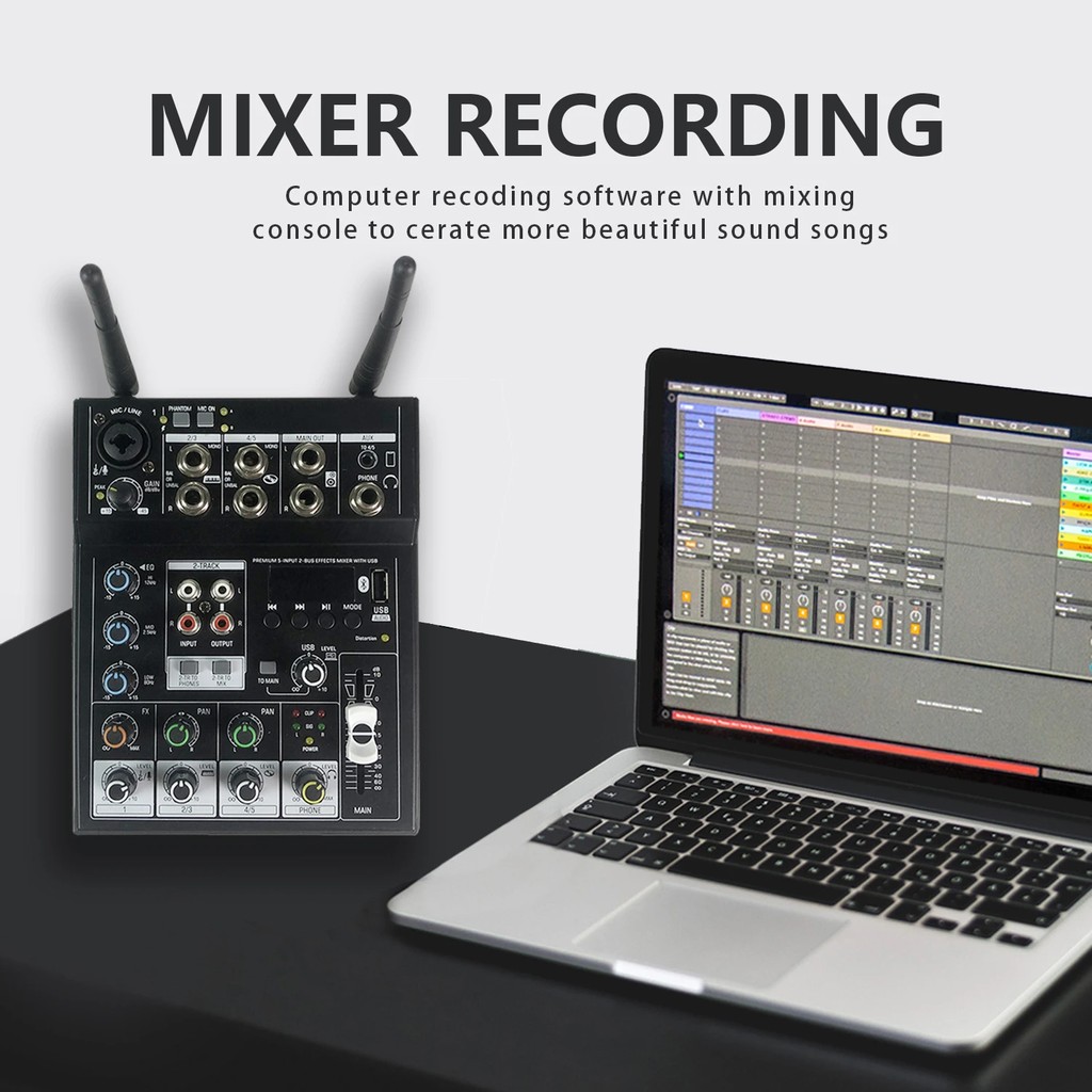 . Wireless Microphone With Audio Mixer 4 Channels Karaoke Bluetooth Mic -