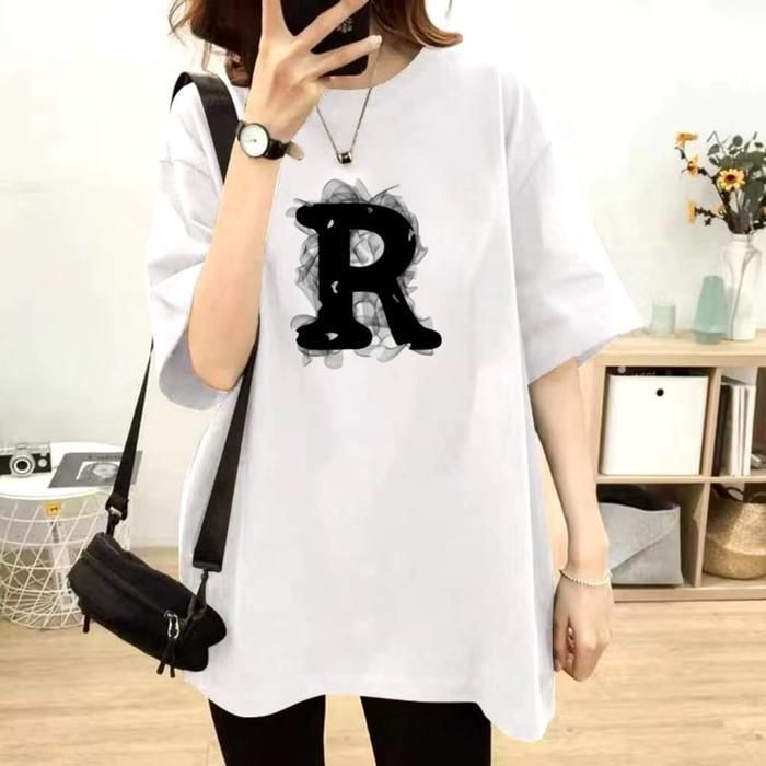 PROMO Kaos Huruf Inisial R Motif Esctetic Ready Nyaman Dipake