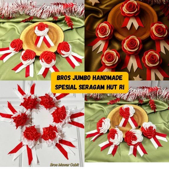 NEW Bros Pita Bunga Merah Putih HUT RI Bahan Kain Satin PREMIUM Bros 17 Agustus Peniti Pin Bunga