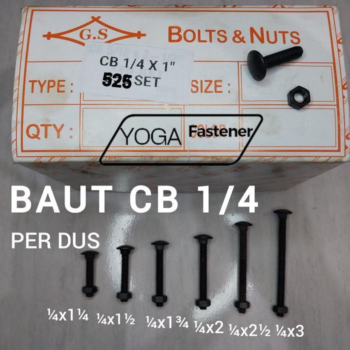 1 Dus Baut Mur CB 1/4 baut mur kunci 10 baut bak truk baut pagar baut payung baut carriage ukuran