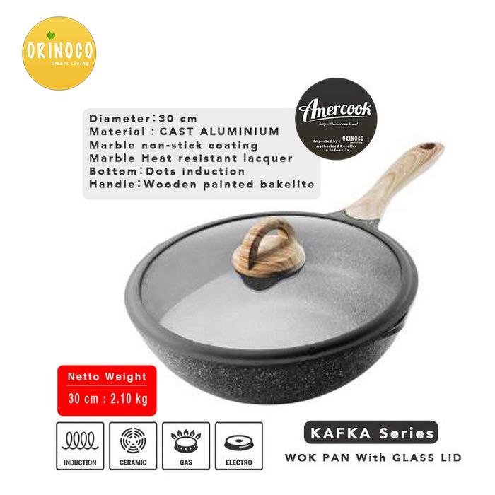 Wajan Penggorengan Amercook Wok Pan Cast Aluminium Anti Lengket 30cm