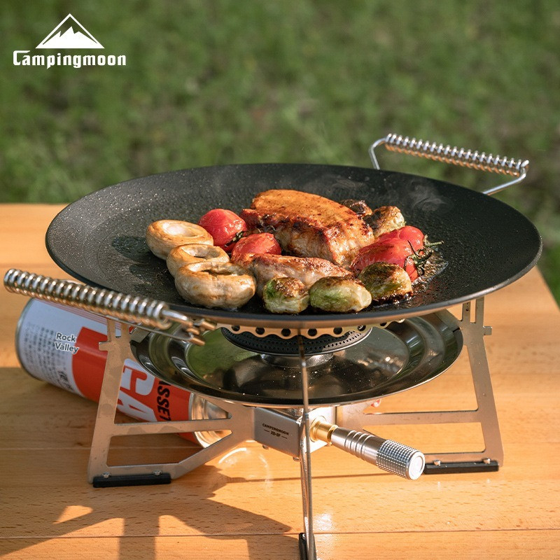 Campingmoon GRW-27F/GRW-33F Camping Outdoor Cookware Set Utensil Steel BBQ Grill Plate Griddle