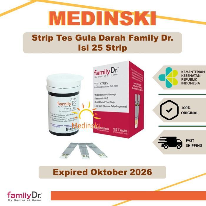 Strip Gula Darah Family Dr Isi 25 Stik FamilyDr Tes Cek Glukosa GDS