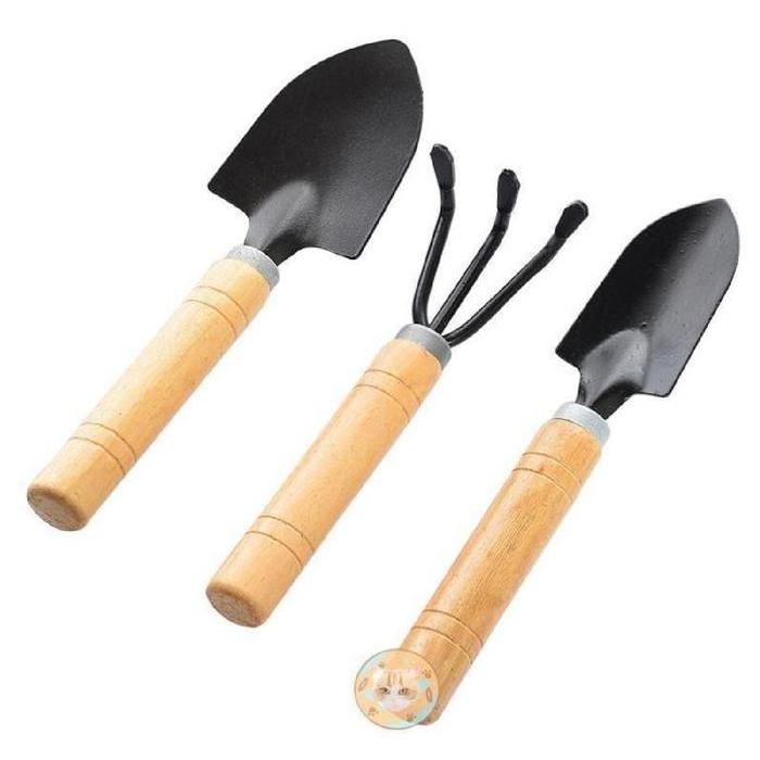 alat kebun mini Sekop Garpu Cangkul Mini - Sekop Garpu Cangkul Mini 3 in 1 - Kayu Besi
