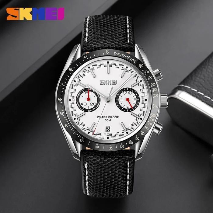 PROMO BESAR Jam Tangan Pria Analog Chronograph Tali Kulit SKMEI 9292