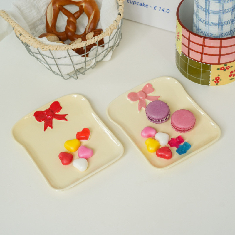 Cute Pink bread Plate, Ceramic Tableware, Breakfast Plate