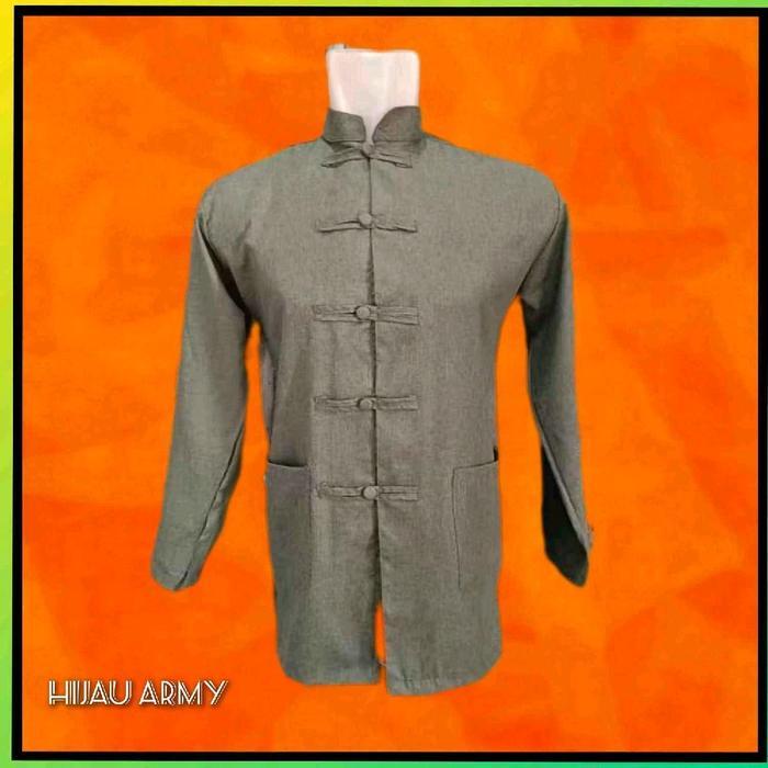 Atasan Cheongsam Laki Laki Baju Tradisional Cina Imlek Pria Hijau Army