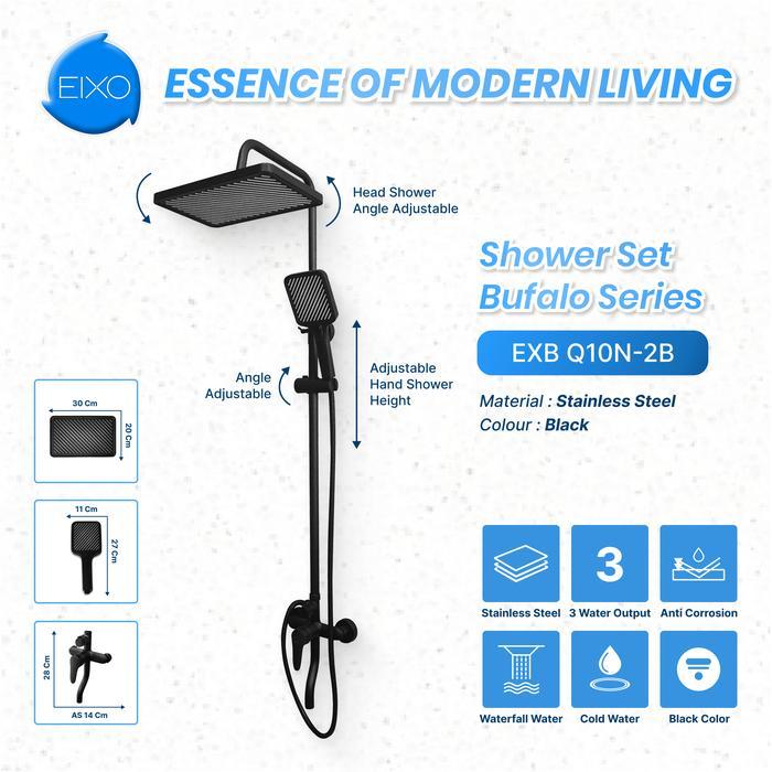 ` SET Shower Tiang Kamar Mandi Hitam Minimalis EIXO BUFALO Q10N-1B / Q10N-2B Panas Dingin