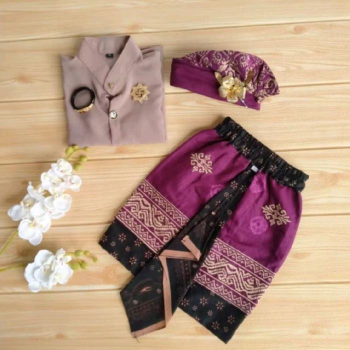 Premium Set Pakaian Adat Bali/Kamen Udeng Jumputan Anak/ Semi Safari Mocreft Anak Fashion Motif