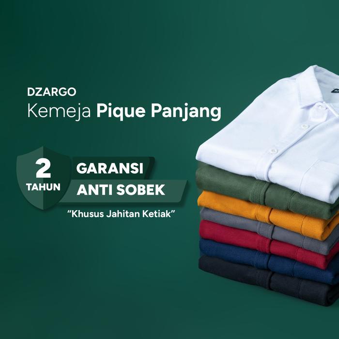 TERBARU Dzargo Kemeja Polos Pria Lengan Panjang Pique Premium (Hitam, Putih, Navy, Army, Dark