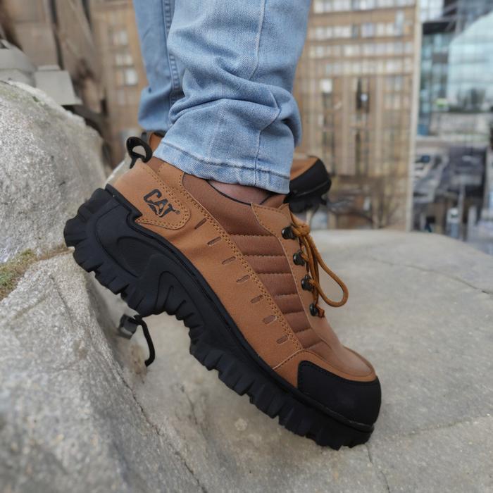 Sepatu Safety Ujung Besi Caterpillar Buldozer // Sepatu Pria Tactical Sol Karet Non Slip Besi Kerja