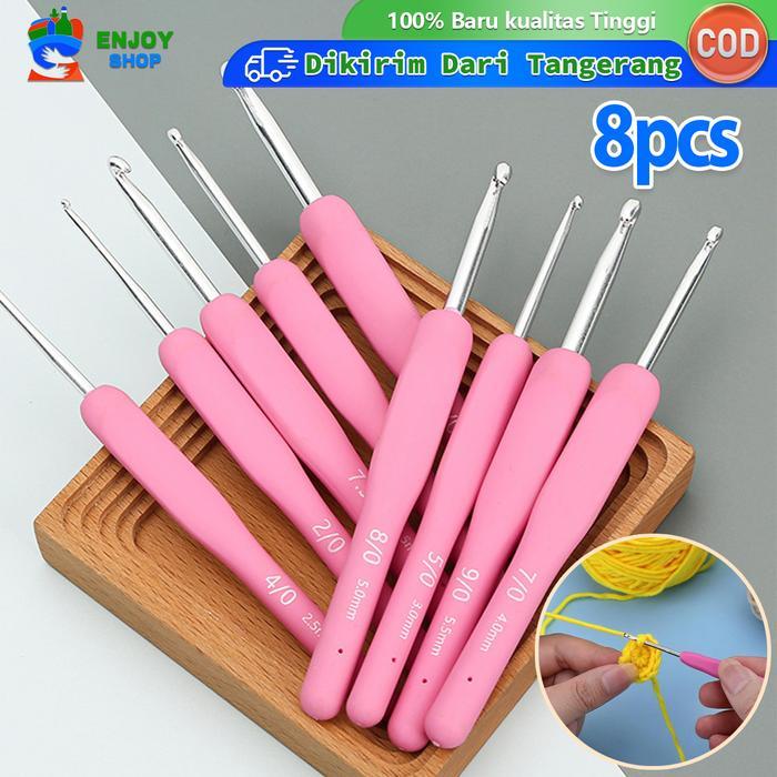 NEW PORODUK JARUM RAJUT SET 8PCS CROCHET HOOK KIT UNTUK BERBAGAI JENIS BENANG DAN PROJEK RAJUTAN