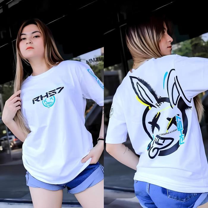 PROMO Kaos Distro RacingHell Kelinci Hitam PutihLengan Pendek Pria Wanita Keren