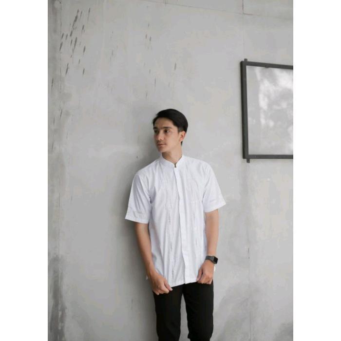 Zaja - Baju Koko Kerancang Padang Lengan Panjang Atasan Muslim Pria Dewasa Baju Koko Putih Bordir