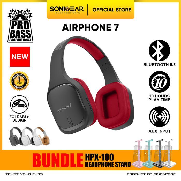 Headphone Wireless Sonicgear Airphone 7 Bluetooth Headphone Combo Stand Headset