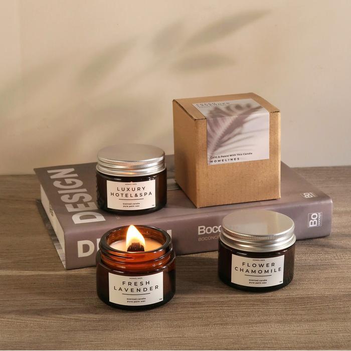 Scented Candle Jar Glass Premium Sumbu Kayu Aesthetic Lilin Aroma