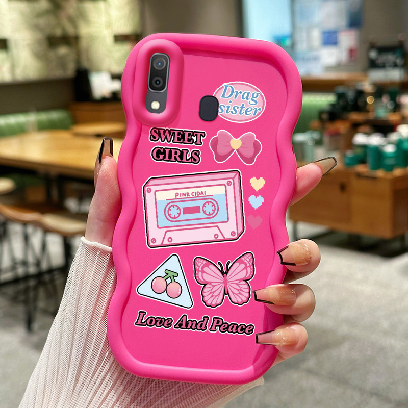 Casing Hp Untuk Samsung A20 A30 M10s Case Cute Pink Cassette Cesing Polos Kasing Macaron gelombang K