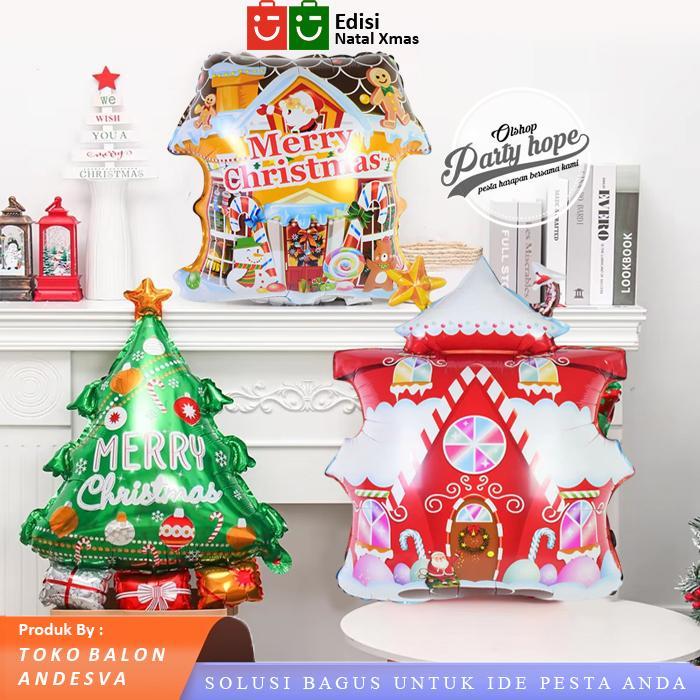 Balon foil natal rumah castle jumbo / balon rumah candy / balon pesta tema natal jumbo / balon natal