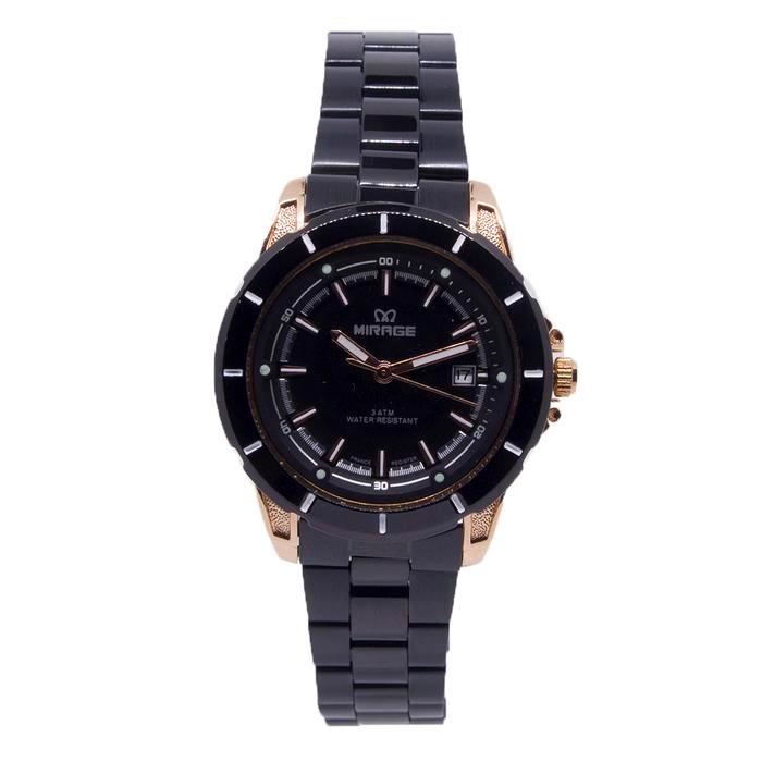 MIRAGE WATCH - JAM TANGAN PRIA ANALOG SPORTS FORMAL HITAM BLACK ROSEGOLD TANGGAL AKTIF 8713 KACA