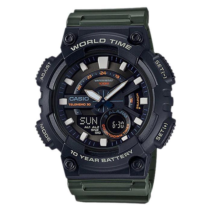 JAM TANGAN PRIA ANALOG DIGITAL CASIO STANDARD AEQ-110W-3AVDF AEQ110 AEQ-110W GREEN RESIN BAND