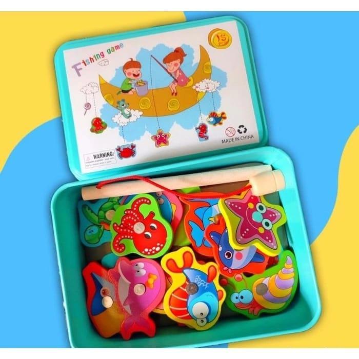 ` Mainan Puzzle Magnet Box Besi Kayu Edukasi Fishing Pancingan Anak - Permainan, Kotak